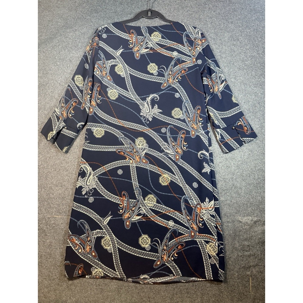 H&M Blue Paisley Chain Print 3/4 Sleeve Shift Dress Size 4‎